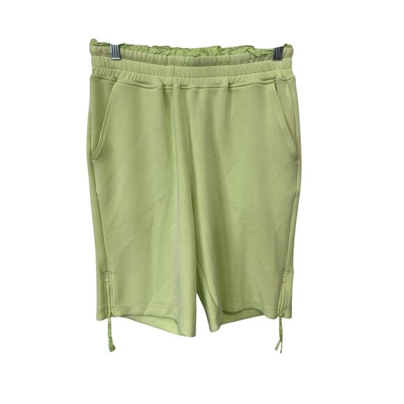 Mono B Elastic Waist Pull On Bermuda Shorts Size Medium Ankle Zip Green Active - Picture 1 of 7